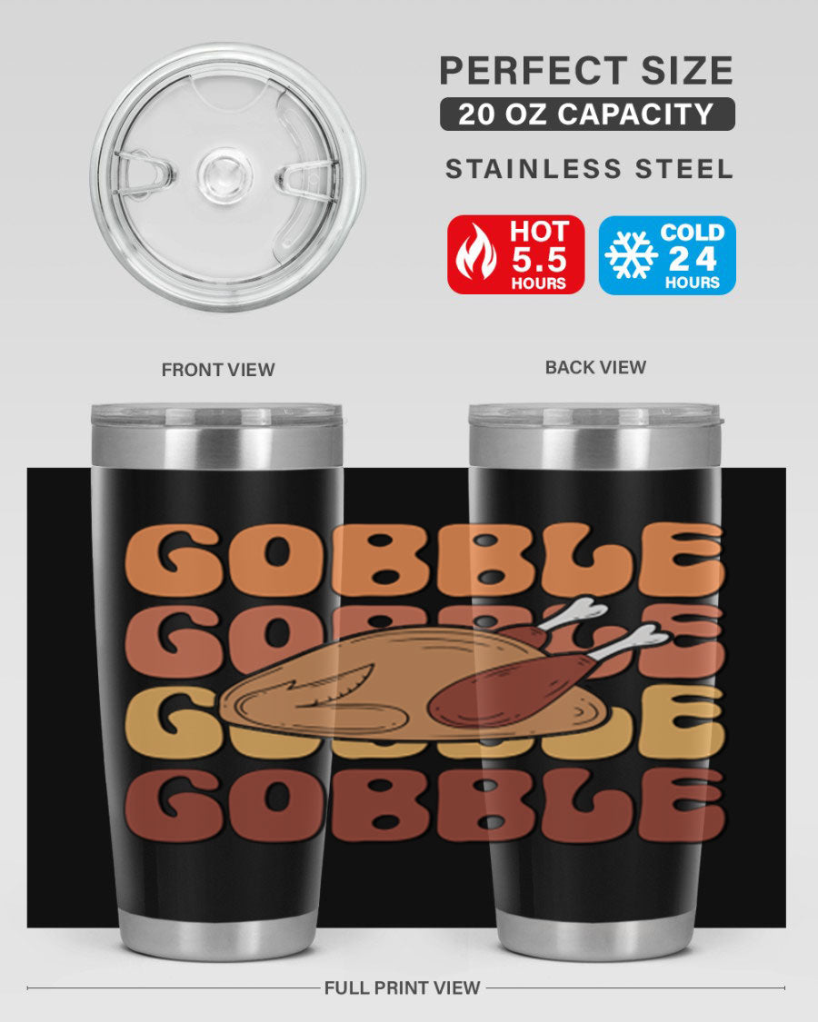 Gobble 198# 20oz Tumbler in stainless steel with a drink-thru lid, showcasing its sleek design and double wall vacuum insulation.