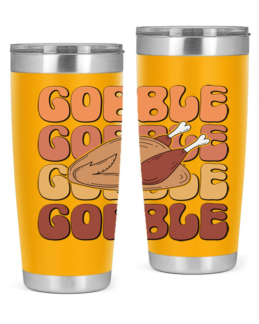 Gobble 198# 20oz Tumbler in stainless steel with a drink-thru lid, showcasing its sleek design and double wall vacuum insulation.