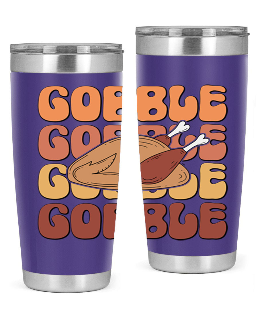 Gobble 198# 20oz Tumbler in stainless steel with a drink-thru lid, showcasing its sleek design and double wall vacuum insulation.