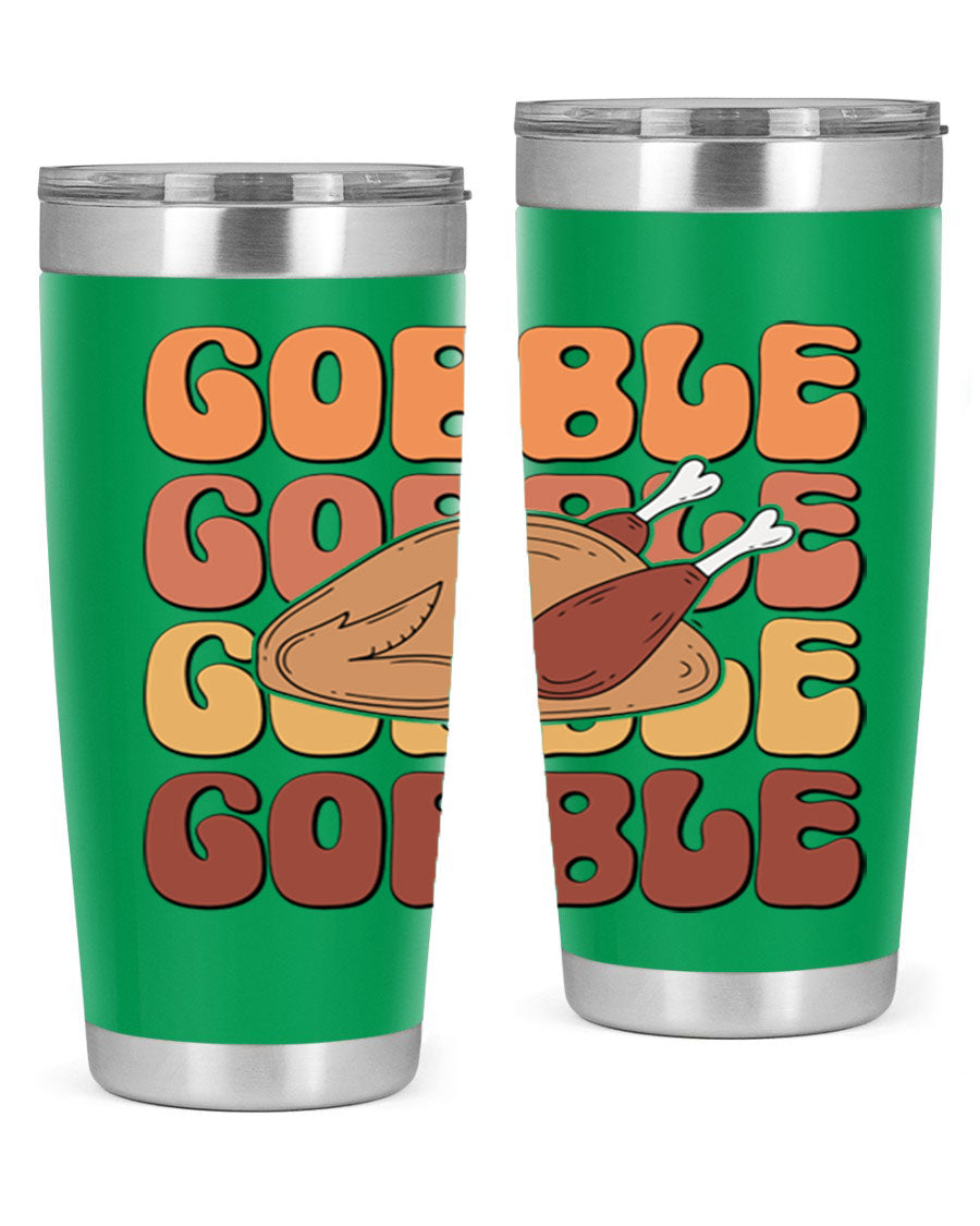 Gobble 198# 20oz Tumbler in stainless steel with a drink-thru lid, showcasing its sleek design and double wall vacuum insulation.