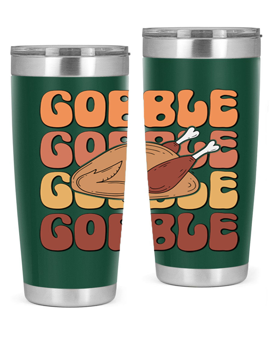 Gobble 198# 20oz Tumbler in stainless steel with a drink-thru lid, showcasing its sleek design and double wall vacuum insulation.