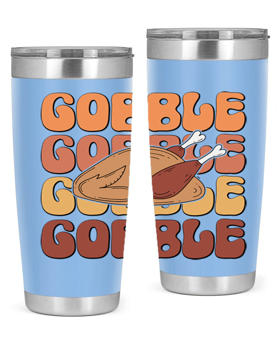 Gobble 198# 20oz Tumbler in stainless steel with a drink-thru lid, showcasing its sleek design and double wall vacuum insulation.