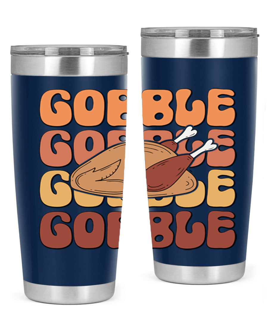Gobble 198# 20oz Tumbler in stainless steel with a drink-thru lid, showcasing its sleek design and double wall vacuum insulation.