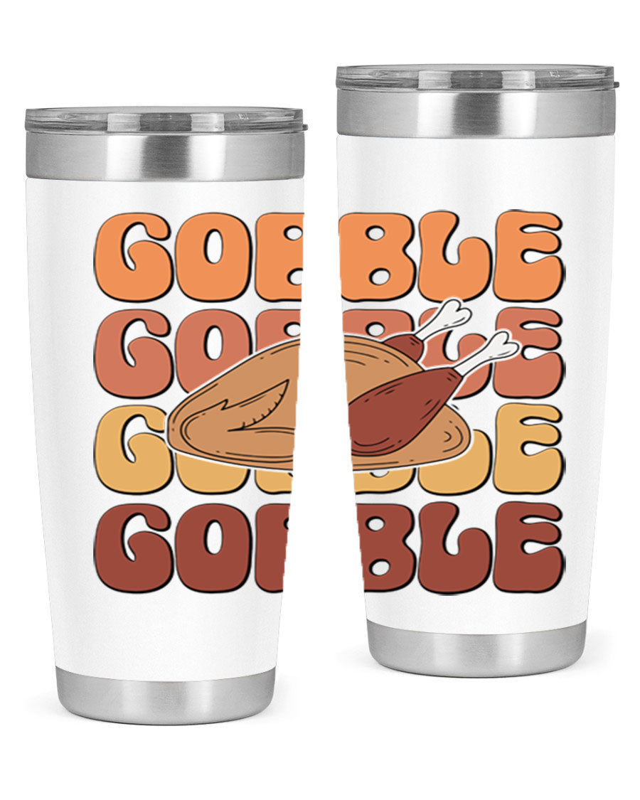 Gobble 198# 20oz Tumbler in stainless steel with a drink-thru lid, showcasing its sleek design and double wall vacuum insulation.