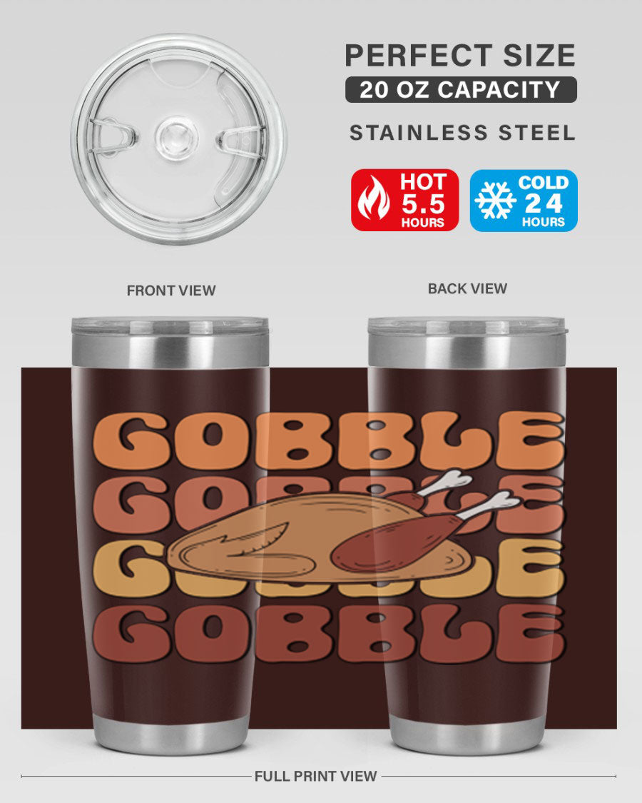 Gobble 198# 20oz Tumbler in stainless steel with a drink-thru lid, showcasing its sleek design and double wall vacuum insulation.