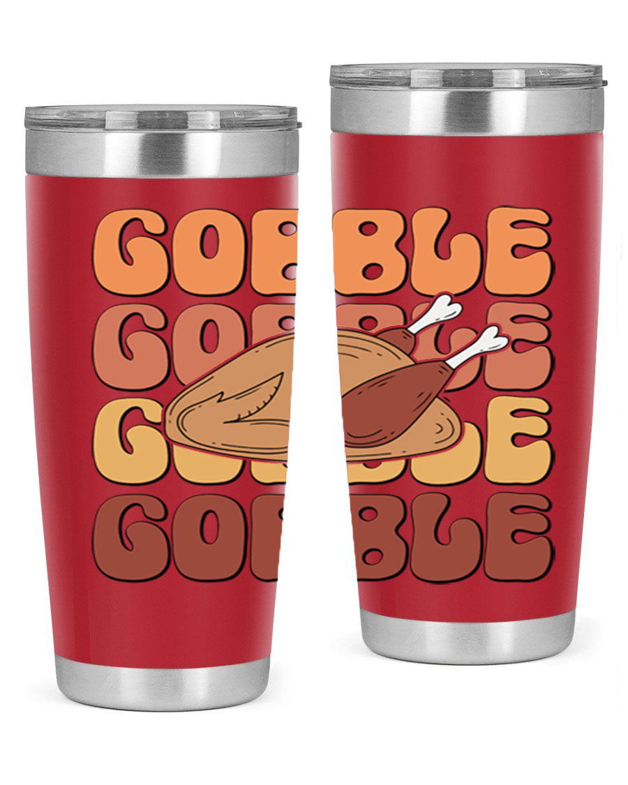 Gobble 198# 20oz Tumbler in stainless steel with a drink-thru lid, showcasing its sleek design and double wall vacuum insulation.