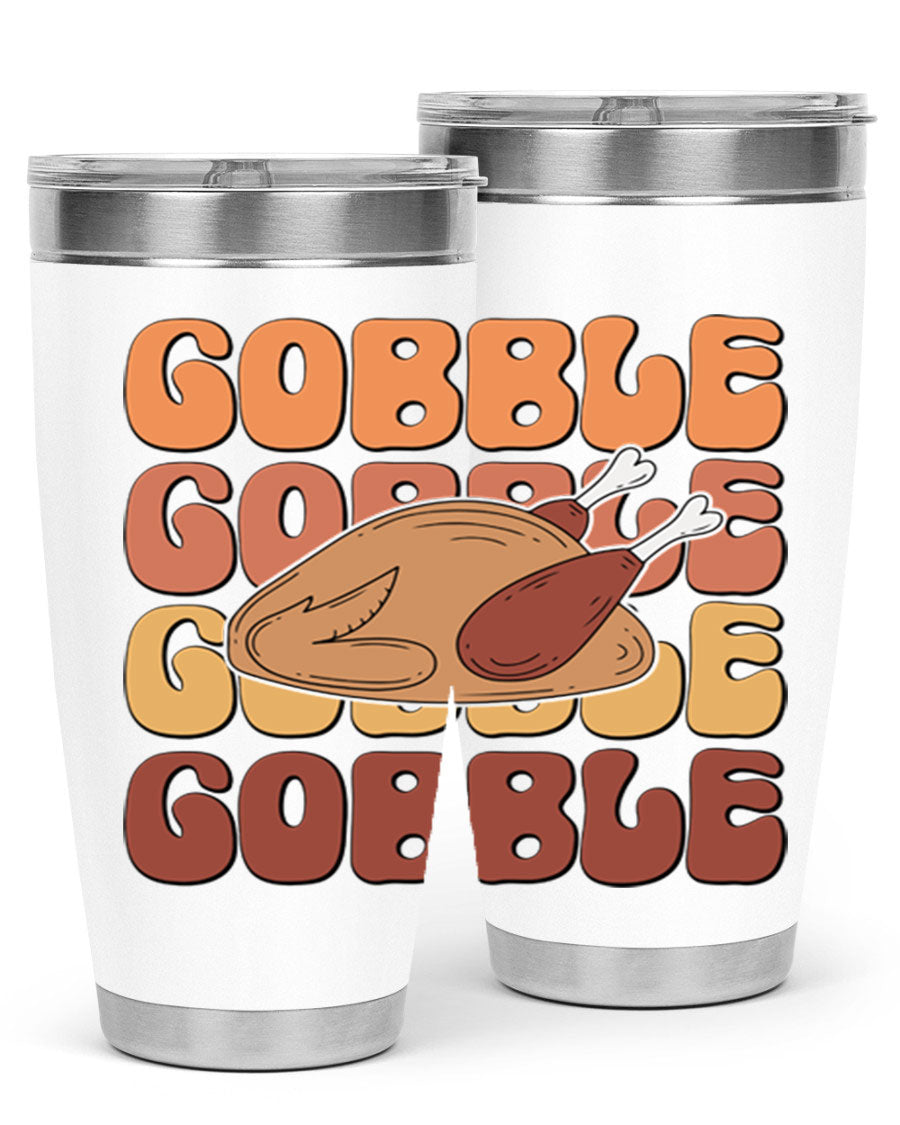 Gobble 198# 20oz Tumbler in stainless steel with a drink-thru lid, showcasing its sleek design and double wall vacuum insulation.