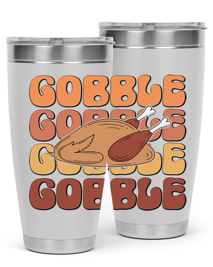 Gobble 198# 20oz Tumbler in stainless steel with a drink-thru lid, showcasing its sleek design and double wall vacuum insulation.