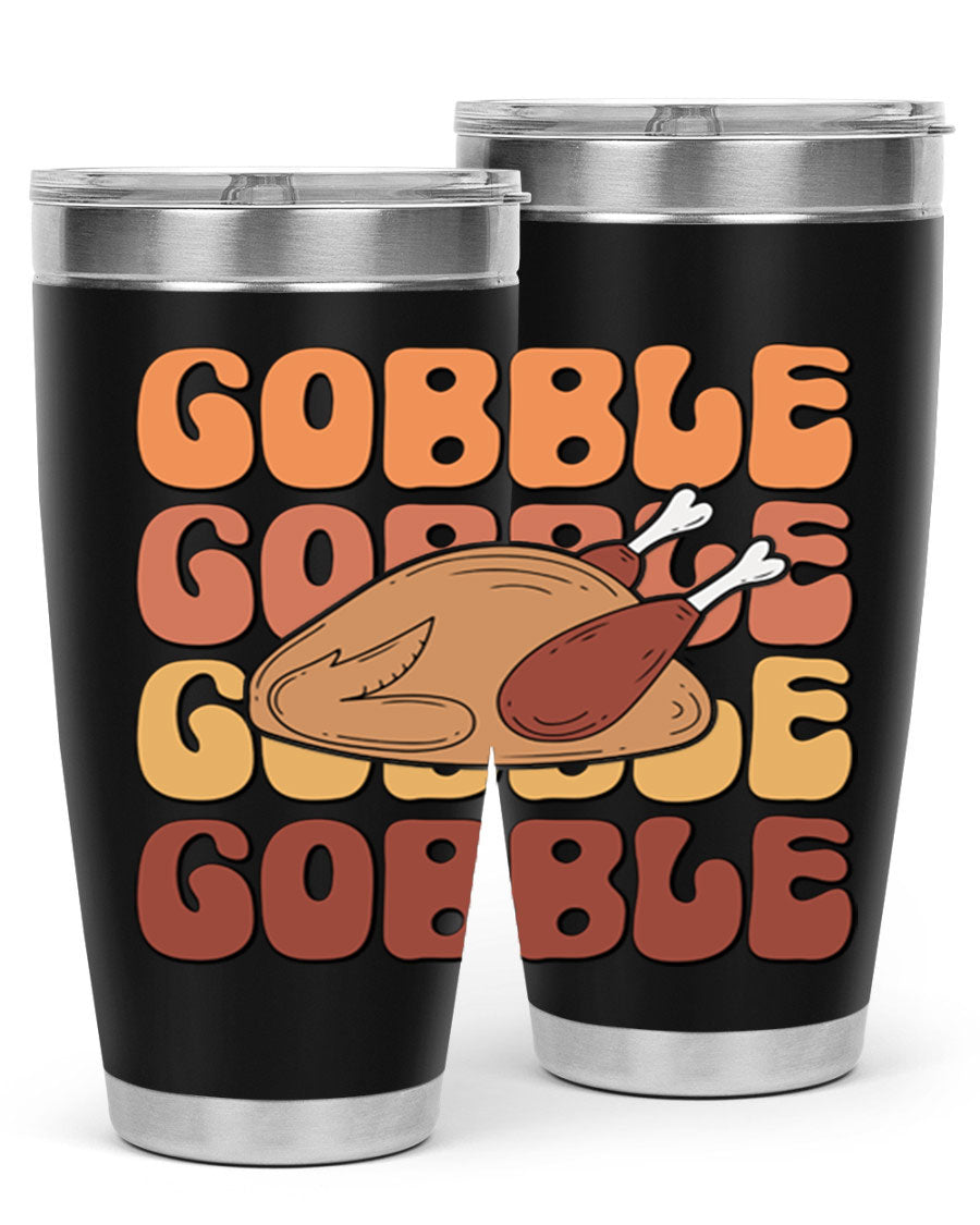 Gobble 198# 20oz Tumbler in stainless steel with a drink-thru lid, showcasing its sleek design and double wall vacuum insulation.