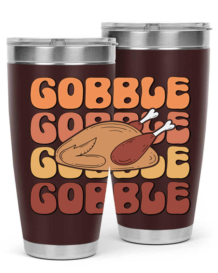 Gobble 198# 20oz Tumbler in stainless steel with a drink-thru lid, showcasing its sleek design and double wall vacuum insulation.