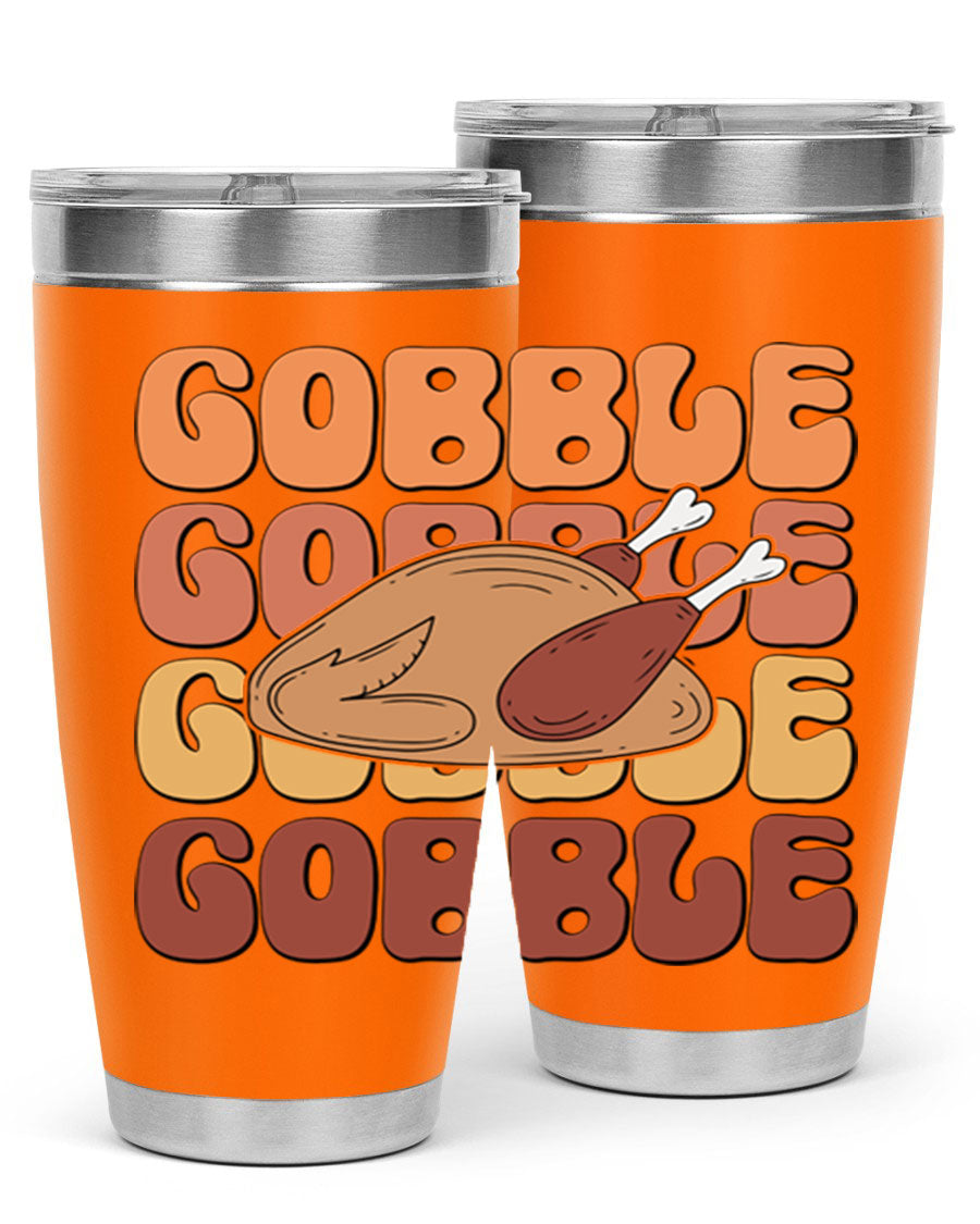 Gobble 198# 20oz Tumbler in stainless steel with a drink-thru lid, showcasing its sleek design and double wall vacuum insulation.