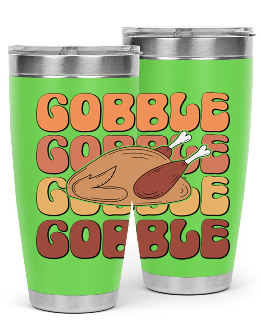 Gobble 198# 20oz Tumbler in stainless steel with a drink-thru lid, showcasing its sleek design and double wall vacuum insulation.