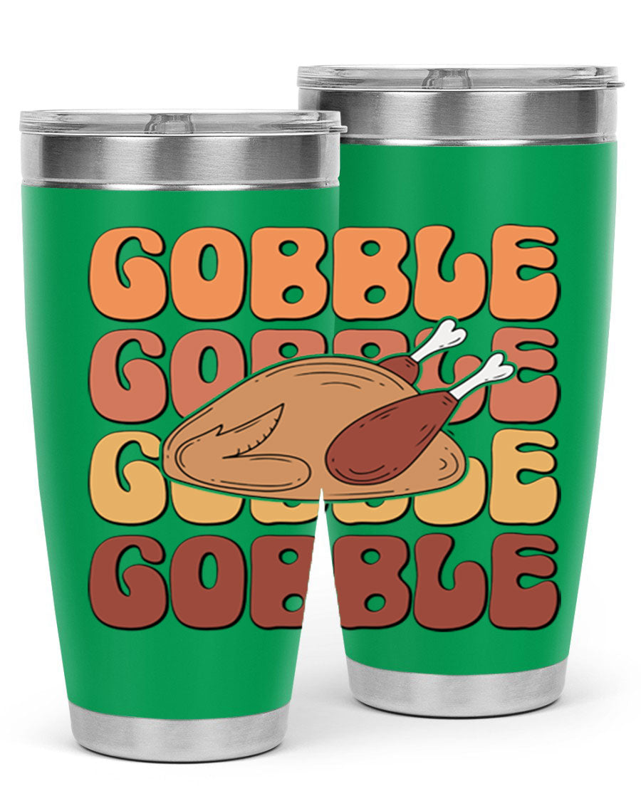 Gobble 198# 20oz Tumbler in stainless steel with a drink-thru lid, showcasing its sleek design and double wall vacuum insulation.