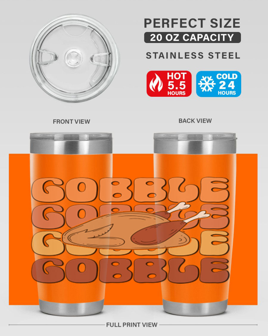 Gobble 198# 20oz Tumbler in stainless steel with a drink-thru lid, showcasing its sleek design and double wall vacuum insulation.