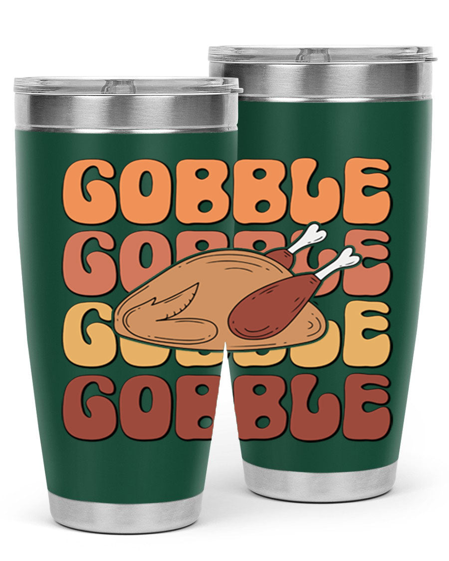 Gobble 198# 20oz Tumbler in stainless steel with a drink-thru lid, showcasing its sleek design and double wall vacuum insulation.