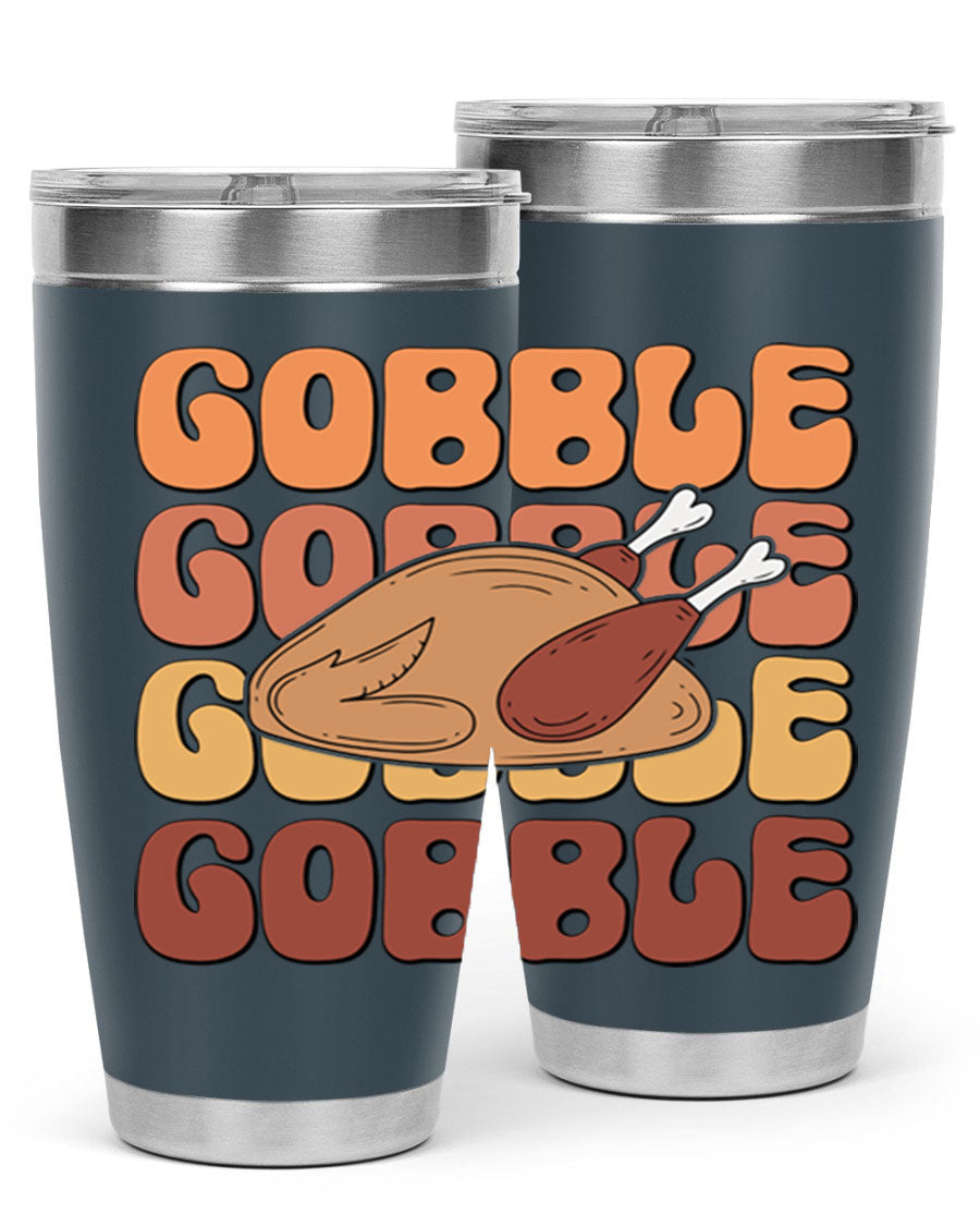 Gobble 198# 20oz Tumbler in stainless steel with a drink-thru lid, showcasing its sleek design and double wall vacuum insulation.