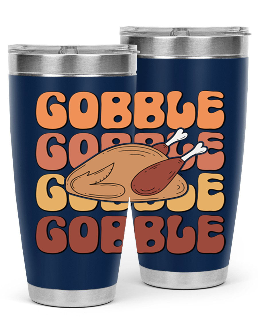 Gobble 198# 20oz Tumbler in stainless steel with a drink-thru lid, showcasing its sleek design and double wall vacuum insulation.