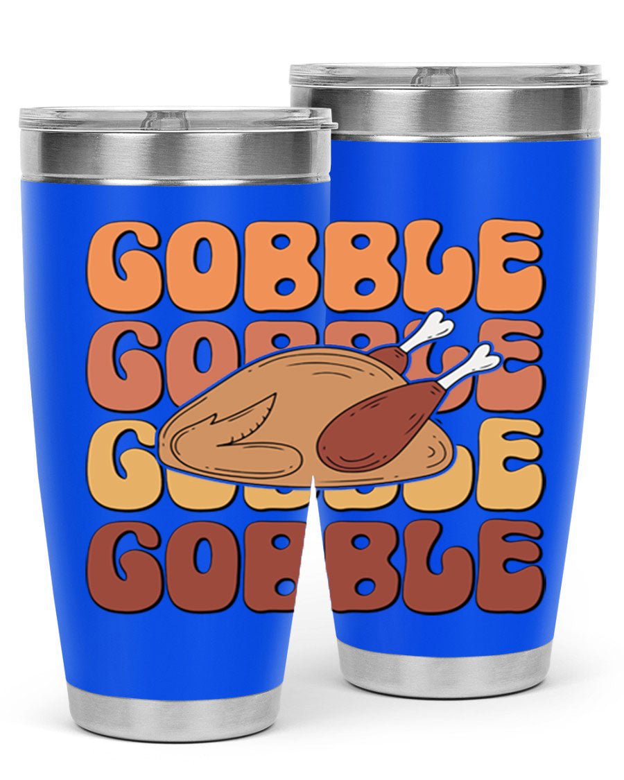 Gobble 198# 20oz Tumbler in stainless steel with a drink-thru lid, showcasing its sleek design and double wall vacuum insulation.