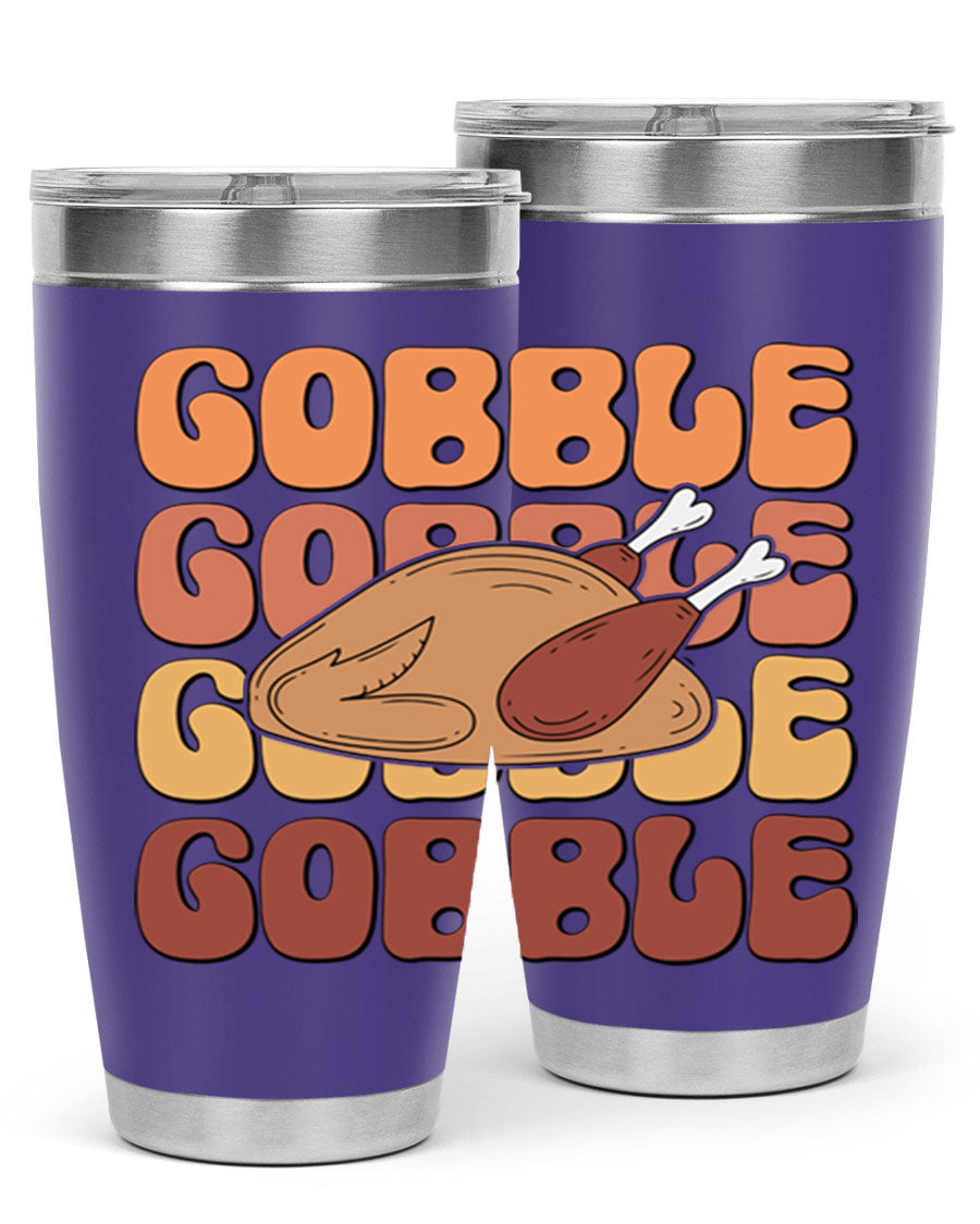 Gobble 198# 20oz Tumbler in stainless steel with a drink-thru lid, showcasing its sleek design and double wall vacuum insulation.