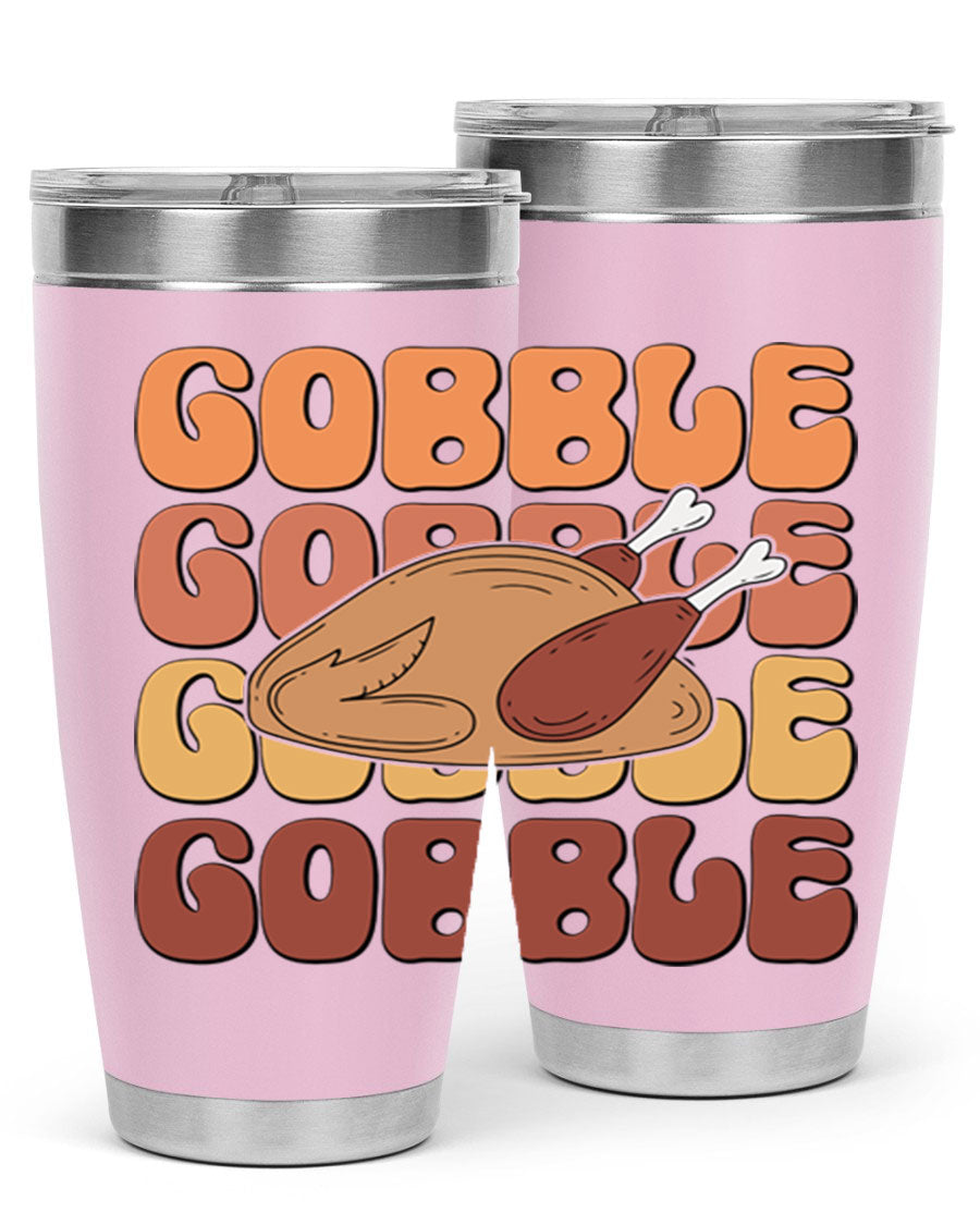 Gobble 198# 20oz Tumbler in stainless steel with a drink-thru lid, showcasing its sleek design and double wall vacuum insulation.