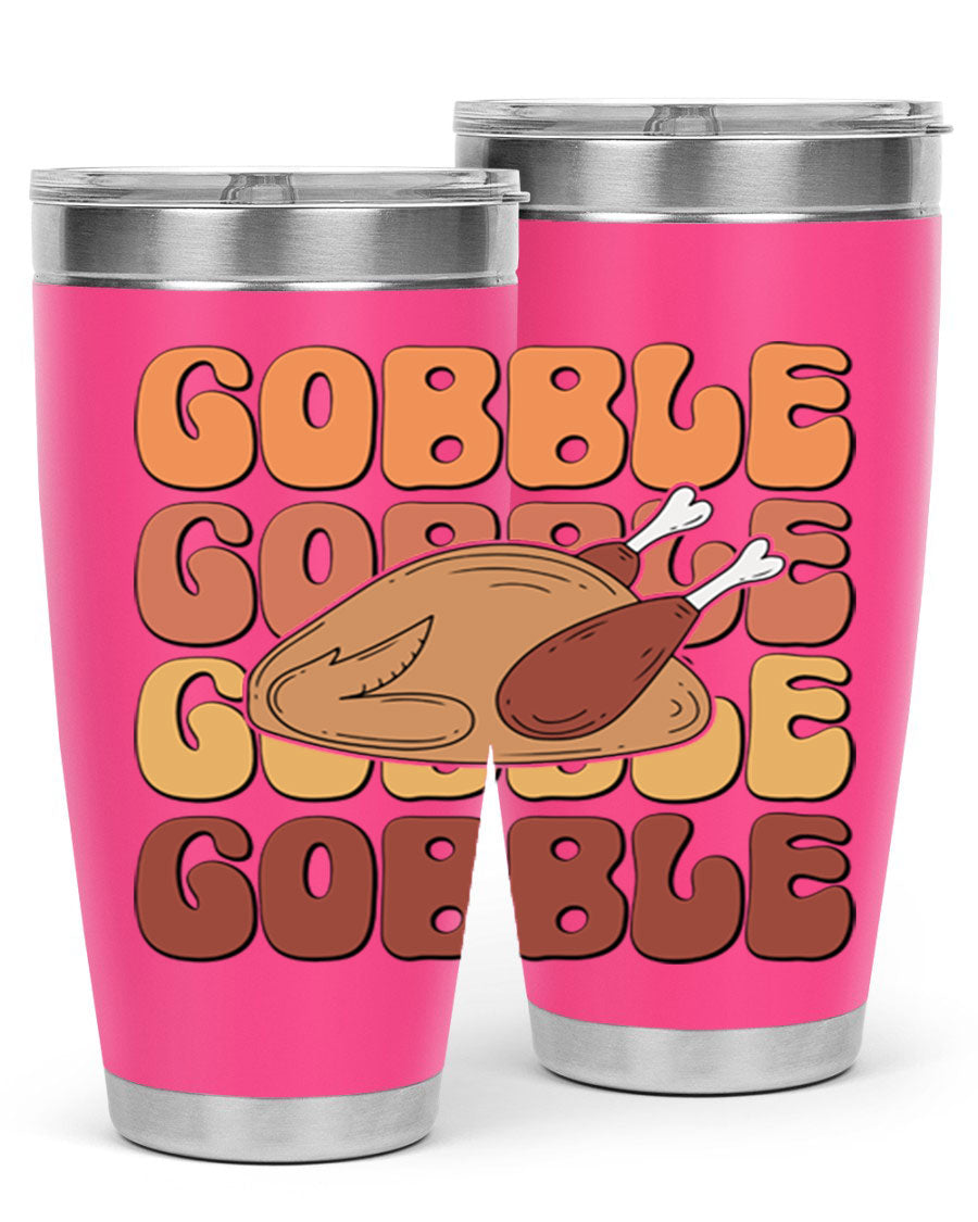 Gobble 198# 20oz Tumbler in stainless steel with a drink-thru lid, showcasing its sleek design and double wall vacuum insulation.