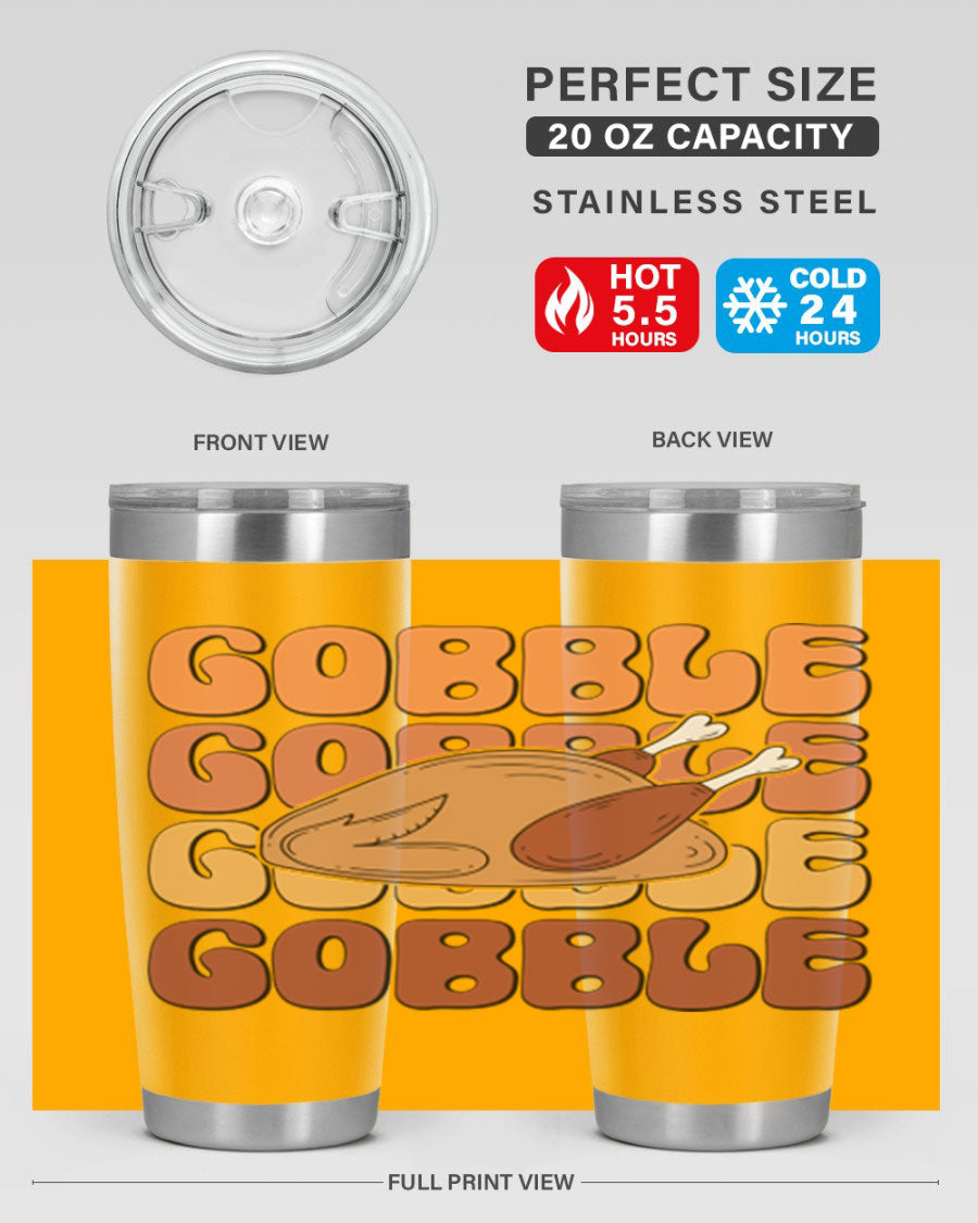 Gobble 198# 20oz Tumbler in stainless steel with a drink-thru lid, showcasing its sleek design and double wall vacuum insulation.