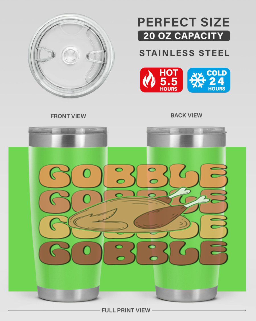 Gobble 198# 20oz Tumbler in stainless steel with a drink-thru lid, showcasing its sleek design and double wall vacuum insulation.