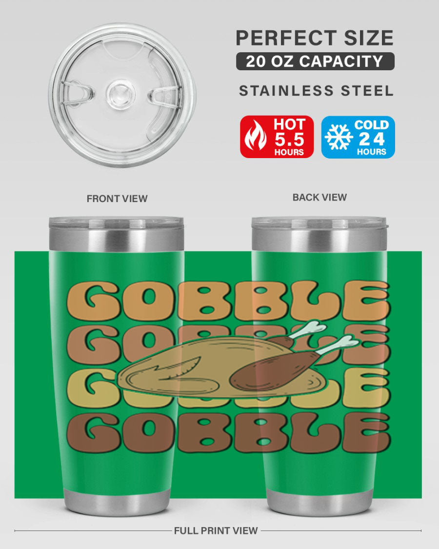 Gobble 198# 20oz Tumbler in stainless steel with a drink-thru lid, showcasing its sleek design and double wall vacuum insulation.