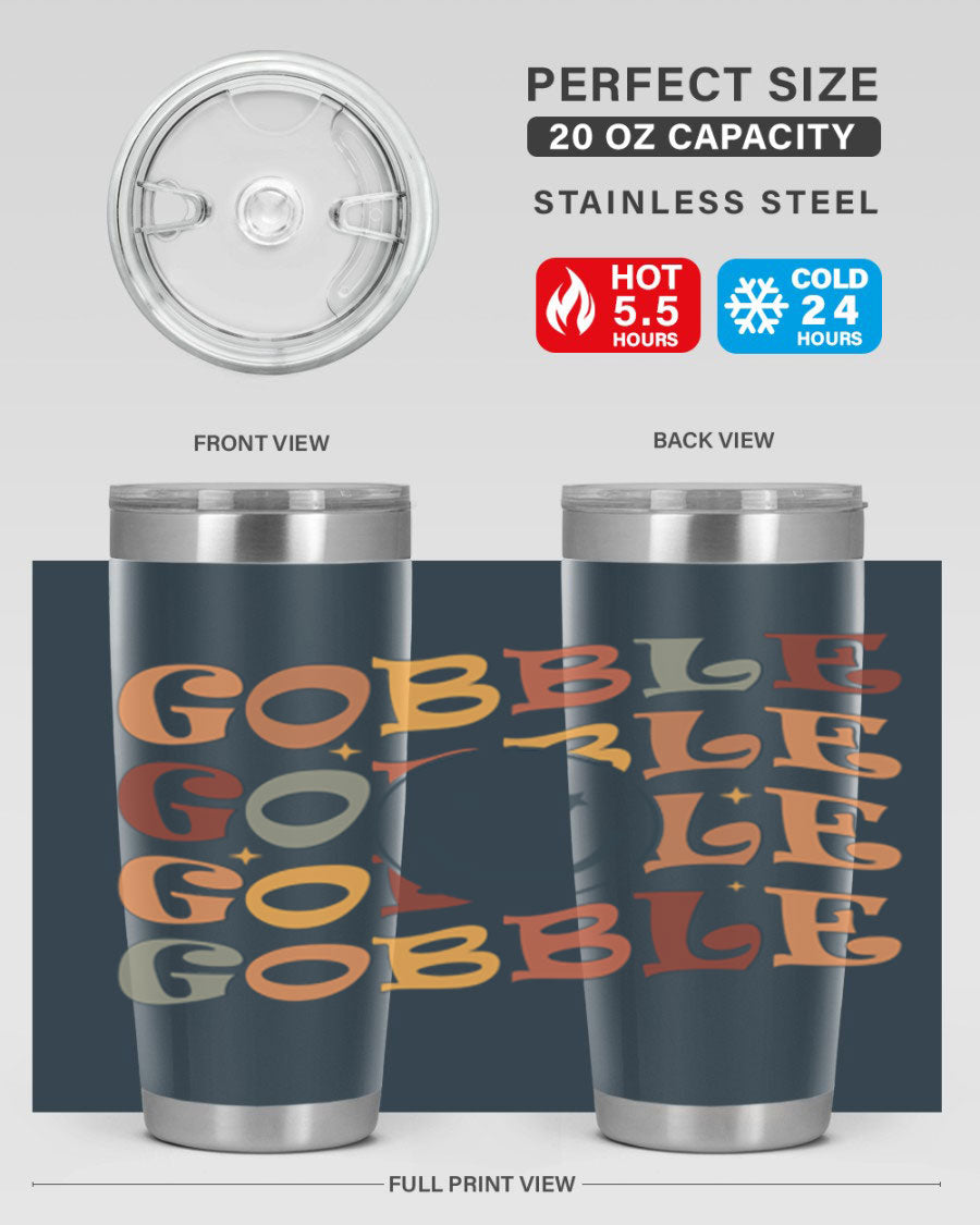 Gobble 206# Fall Tumbler in stainless steel with a copper lining, featuring a drink-thru lid, perfect for hot and cold beverages.