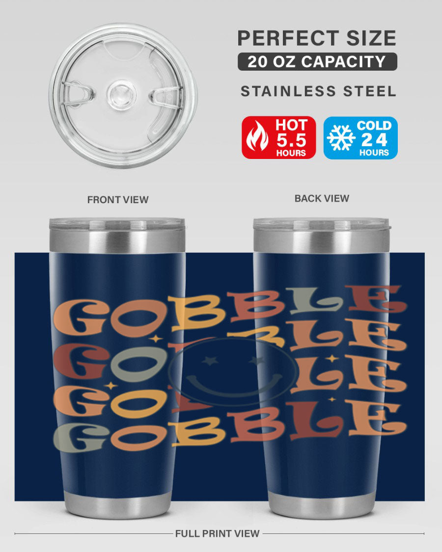 Gobble 206# Fall Tumbler in stainless steel with a copper lining, featuring a drink-thru lid, perfect for hot and cold beverages.