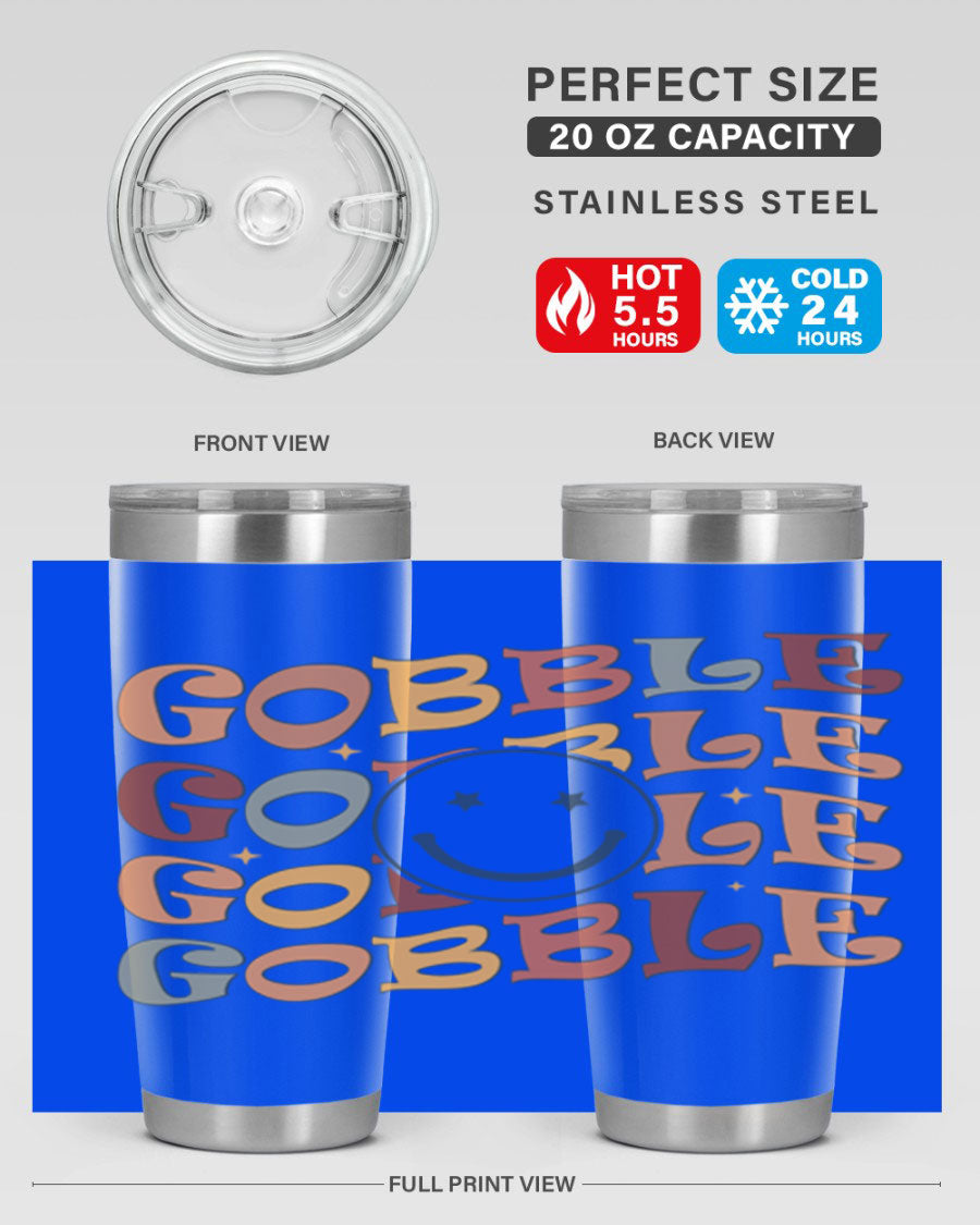 Gobble 206# Fall Tumbler in stainless steel with a copper lining, featuring a drink-thru lid, perfect for hot and cold beverages.
