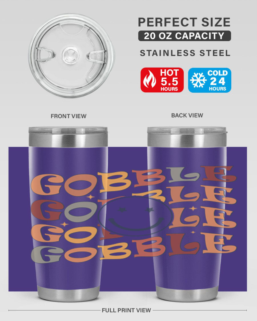 Gobble 206# Fall Tumbler in stainless steel with a copper lining, featuring a drink-thru lid, perfect for hot and cold beverages.