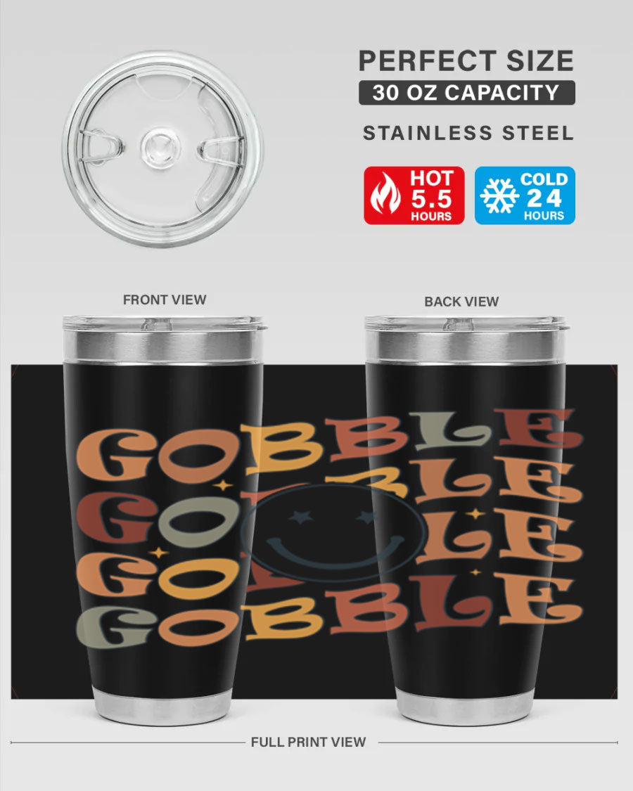 Gobble 206# Fall Tumbler in stainless steel with a copper lining, featuring a drink-thru lid, perfect for hot and cold beverages.