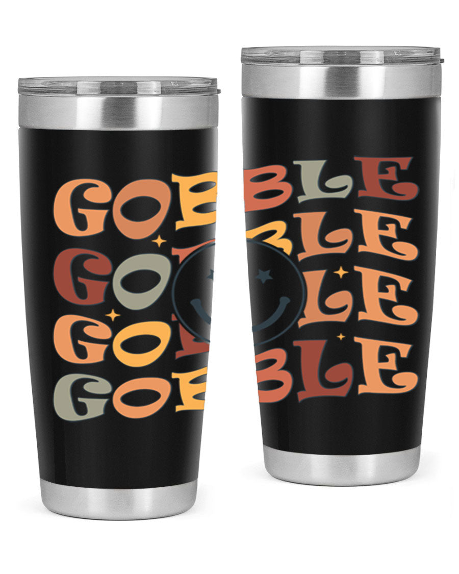 Gobble 206# Fall Tumbler in stainless steel with a copper lining, featuring a drink-thru lid, perfect for hot and cold beverages.