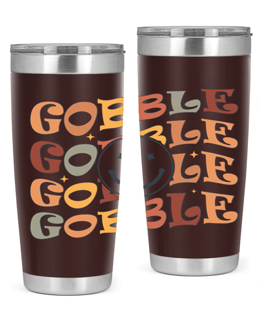 Gobble 206# Fall Tumbler in stainless steel with a copper lining, featuring a drink-thru lid, perfect for hot and cold beverages.