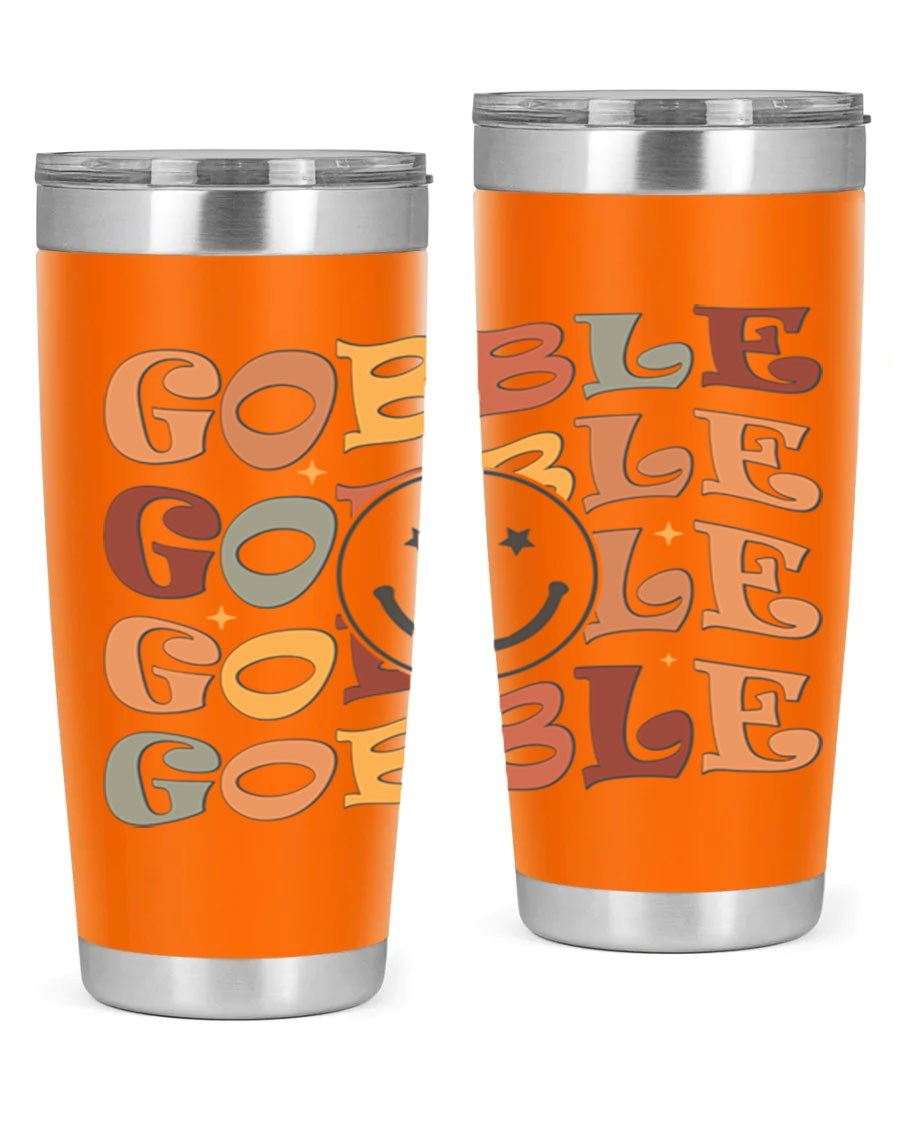 Gobble 206# Fall Tumbler in stainless steel with a copper lining, featuring a drink-thru lid, perfect for hot and cold beverages.