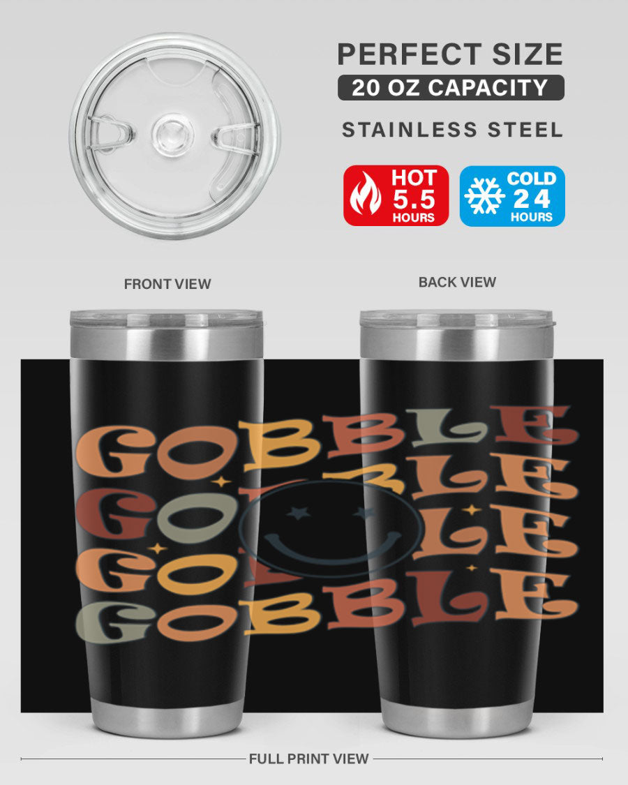 Gobble 206# Fall Tumbler in stainless steel with a copper lining, featuring a drink-thru lid, perfect for hot and cold beverages.