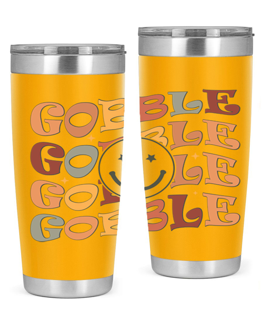 Gobble 206# Fall Tumbler in stainless steel with a copper lining, featuring a drink-thru lid, perfect for hot and cold beverages.