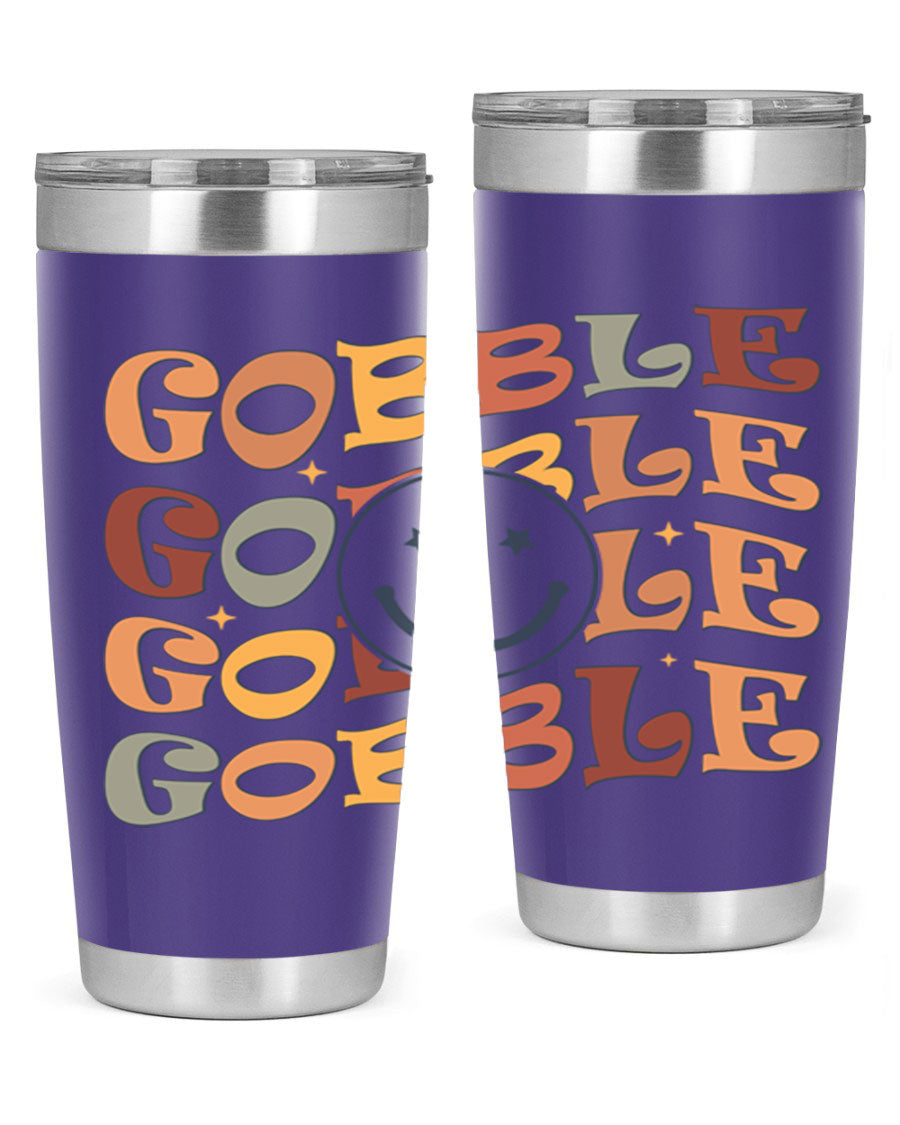 Gobble 206# Fall Tumbler in stainless steel with a copper lining, featuring a drink-thru lid, perfect for hot and cold beverages.