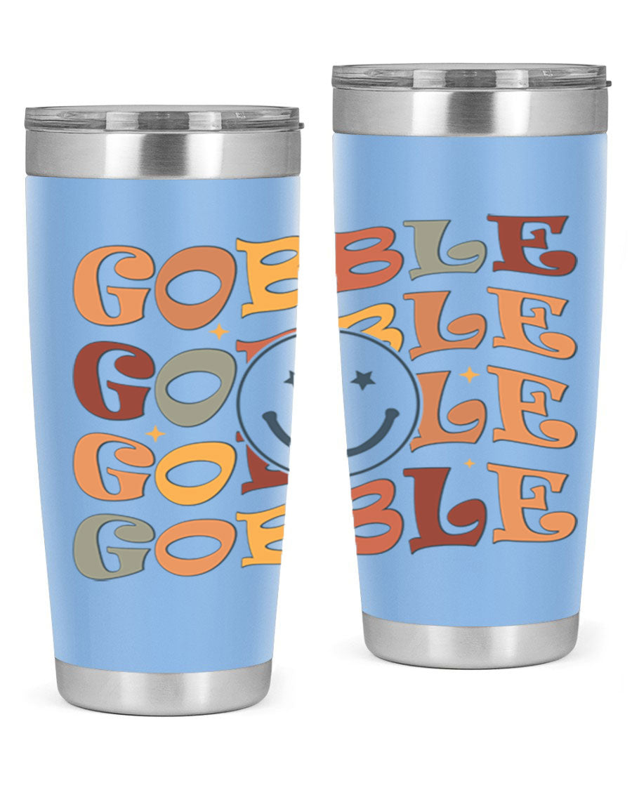 Gobble 206# Fall Tumbler in stainless steel with a copper lining, featuring a drink-thru lid, perfect for hot and cold beverages.