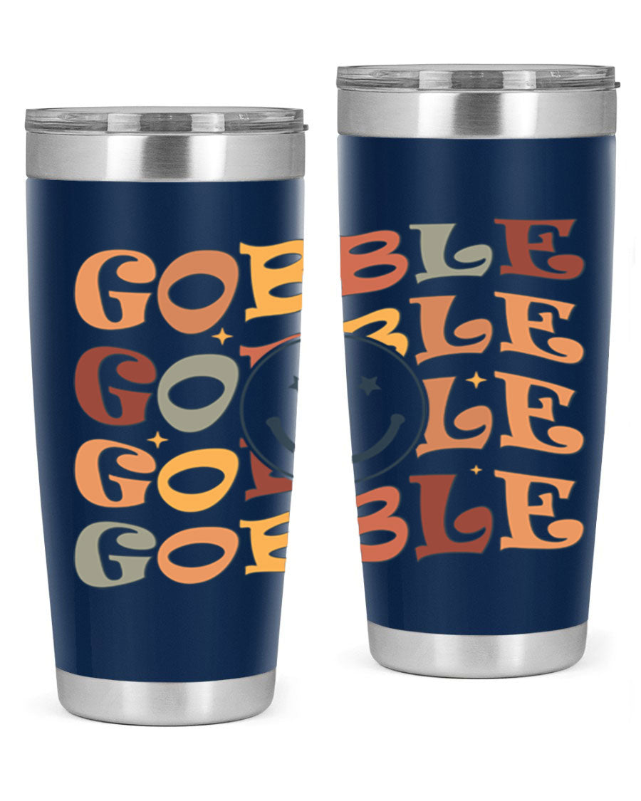 Gobble 206# Fall Tumbler in stainless steel with a copper lining, featuring a drink-thru lid, perfect for hot and cold beverages.