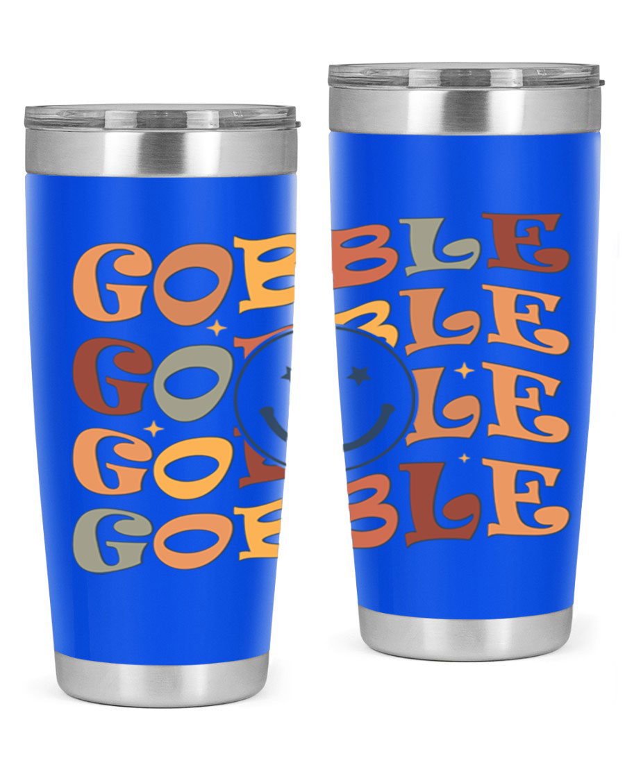 Gobble 206# Fall Tumbler in stainless steel with a copper lining, featuring a drink-thru lid, perfect for hot and cold beverages.