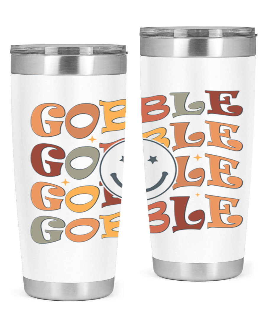 Gobble 206# Fall Tumbler in stainless steel with a copper lining, featuring a drink-thru lid, perfect for hot and cold beverages.