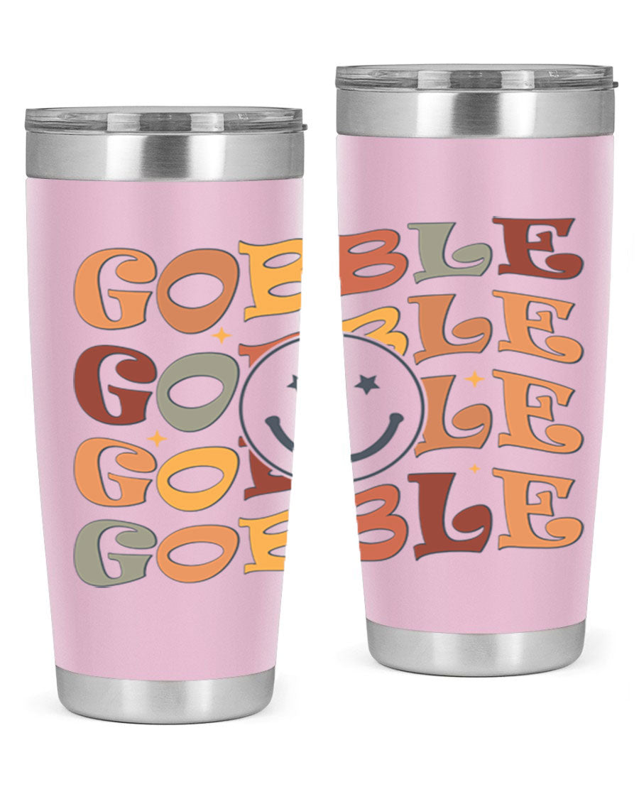 Gobble 206# Fall Tumbler in stainless steel with a copper lining, featuring a drink-thru lid, perfect for hot and cold beverages.