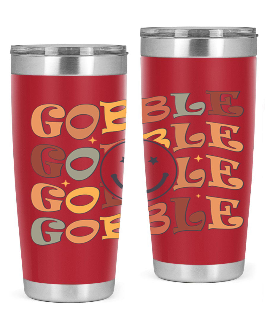 Gobble 206# Fall Tumbler in stainless steel with a copper lining, featuring a drink-thru lid, perfect for hot and cold beverages.