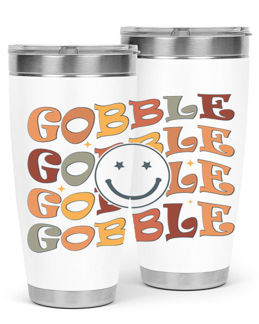 Gobble 206# Fall Tumbler in stainless steel with a copper lining, featuring a drink-thru lid, perfect for hot and cold beverages.
