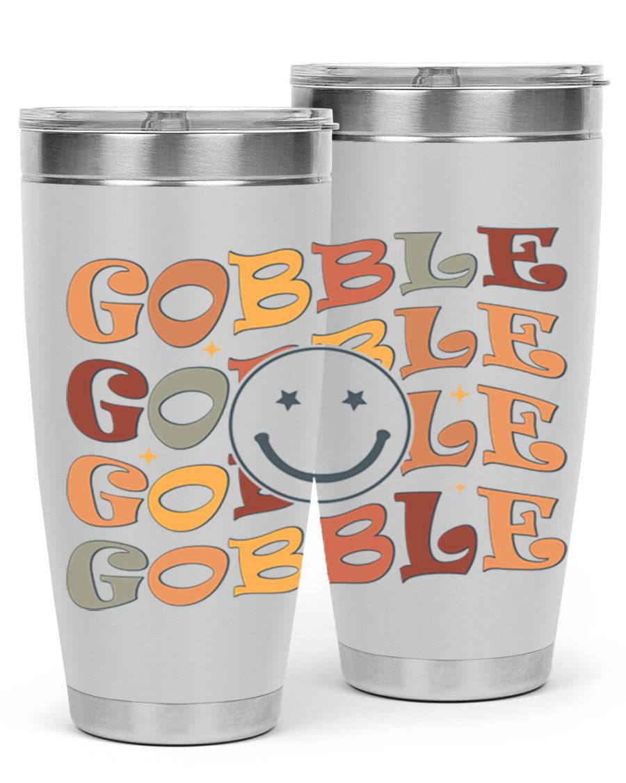 Gobble 206# Fall Tumbler in stainless steel with a copper lining, featuring a drink-thru lid, perfect for hot and cold beverages.