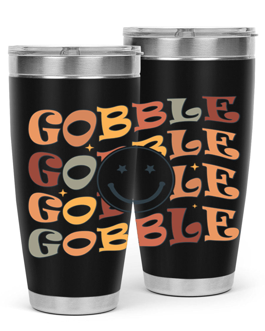 Gobble 206# Fall Tumbler in stainless steel with a copper lining, featuring a drink-thru lid, perfect for hot and cold beverages.
