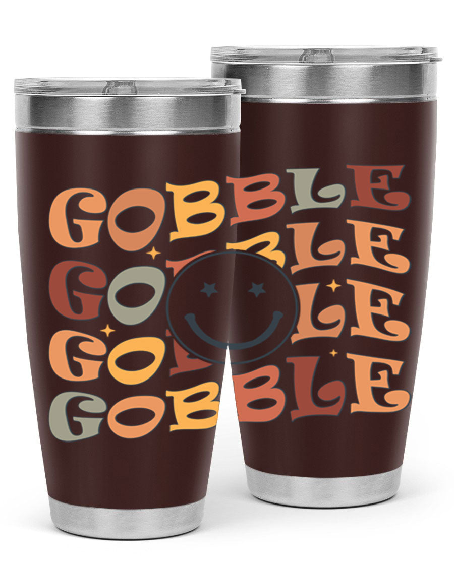Gobble 206# Fall Tumbler in stainless steel with a copper lining, featuring a drink-thru lid, perfect for hot and cold beverages.