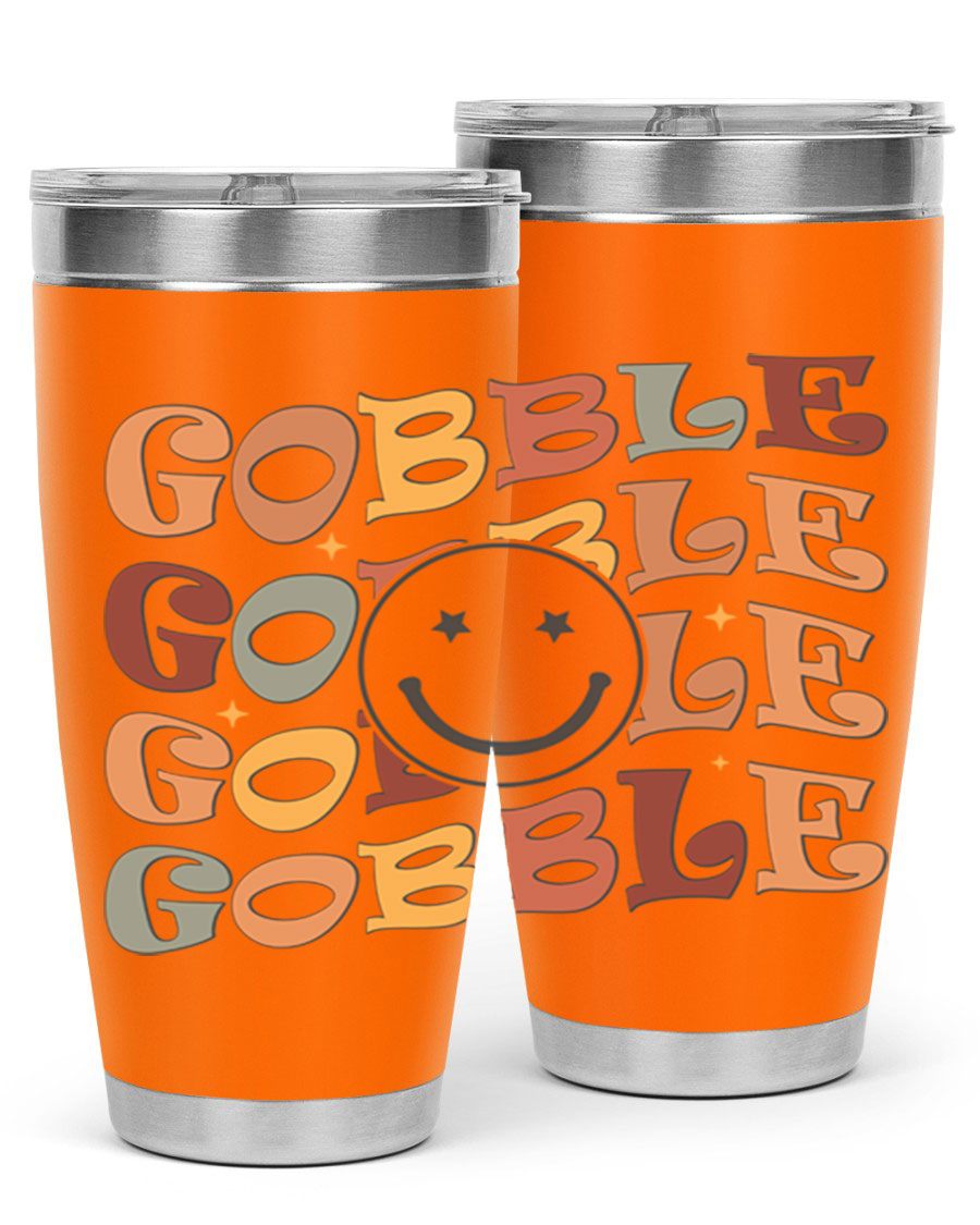 Gobble 206# Fall Tumbler in stainless steel with a copper lining, featuring a drink-thru lid, perfect for hot and cold beverages.